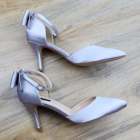 🩵NWOB Silver Satin Bow Strappy Heels Size 8 - Picture 10 of 13